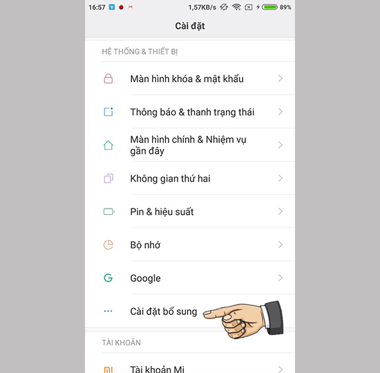 Vào cài đặt bổ sung